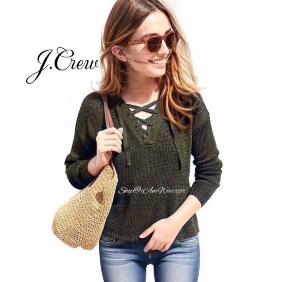 J.Crew lace-up pullover in seaweed green *shop@iamwarrior - Picture 1 of 8